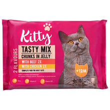 Kitty Tasty Mix Hrana za mačke u želeu govedina i piletina 4x100 g