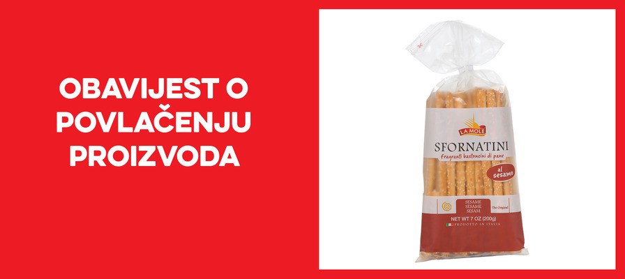 Opoziv i povlačenje proizvoda La Mole Grissini sa sjemenkama sezama i suncokretovim uljem 200 g s tržišta