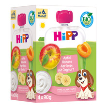 Hipp Voćni pire jabuka, banana i marelica s jogurtom bio 4x90 g