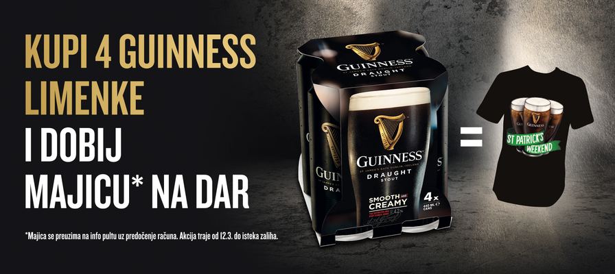 Kupi 4pack Guinnessa u limenci i dobivaš majicu na dar