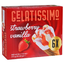 Gelatissimo Sladoled jagoda, vanilija 6x110 ml