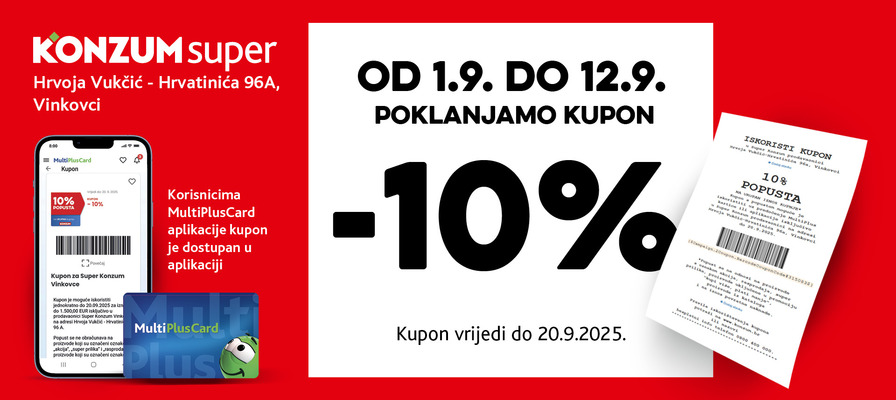 Iskoristite kupon s 10% popusta u super Konzumu Vinkovci