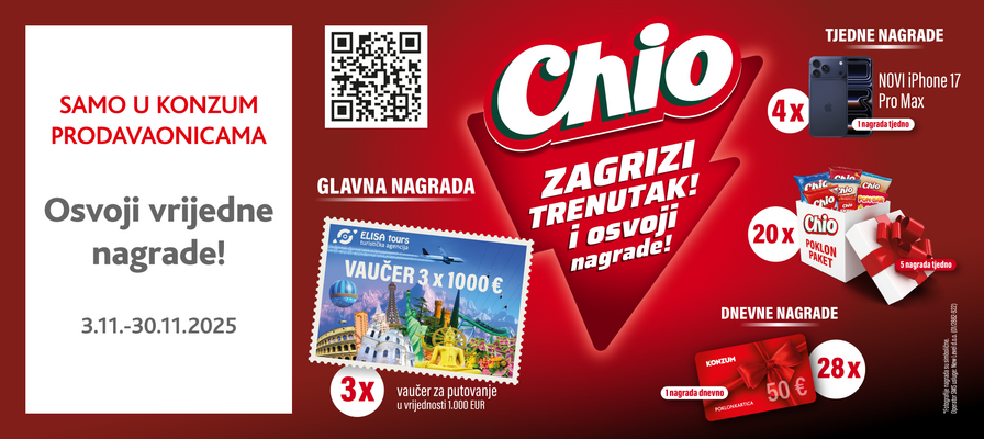 Chio nagradna igra - Zagrizi trenutak i osvoji nagrade u Konzumu!