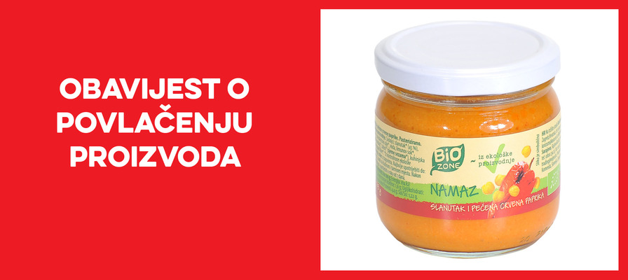 Opoziv i povlačenje proizvoda Bio zone namaz slanutak pečena paprika s tržišta