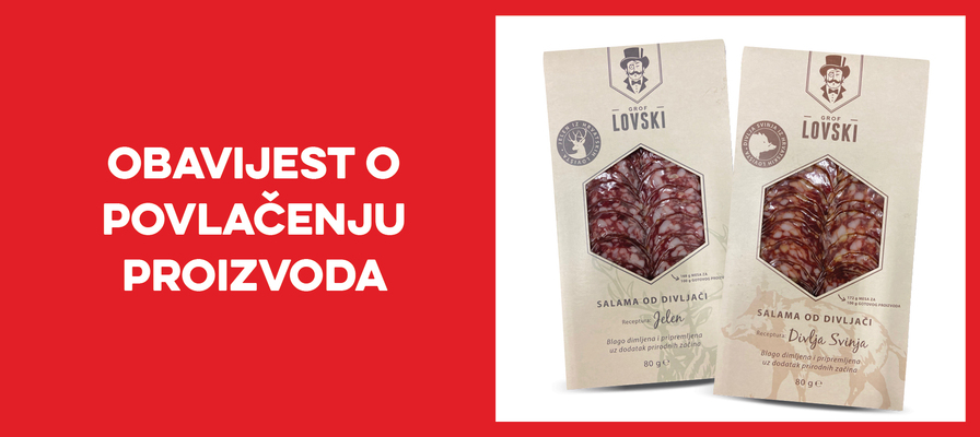 Opoziv i povlačenje - salame od divljači jelen i salame od divlje svinje