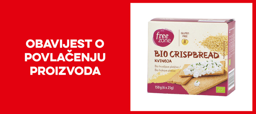 Opoziv i povlačenje Kreker kvinoja bez glutena proizvoda s tržišta