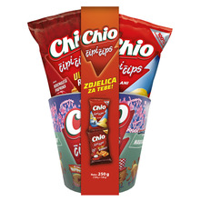 Chio Čipi Čips slani 130 g + Čipi Čips ultra rebrasti kremasta paprika 120 g + zdjelica 